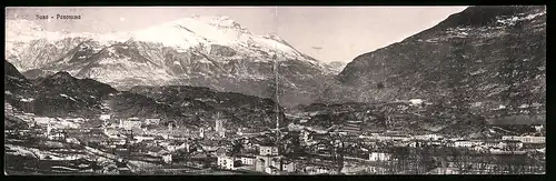 Klapp-AK Susa, Panorama mit Ort und Gebirge
