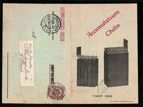 Klapp-AK Reklame Accumualteurs Chelin, Tarif 1903