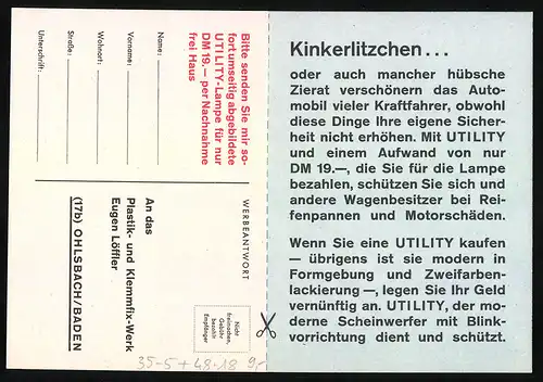 Klapp-AK Reklame Plastik- und Klemmfix-Werk Eugen Löffler, Ohlsbach /Baden, Utility-Lampe
