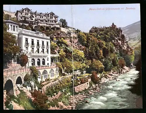 Klapp-AK Meran, Gilfpromenade mit Zenoburg