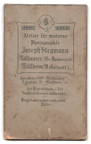 Fotografie Jos. Stegmann, Mülhausen /Els., Vaubanstrasse 94, Uniformierter Soldat des IR 112