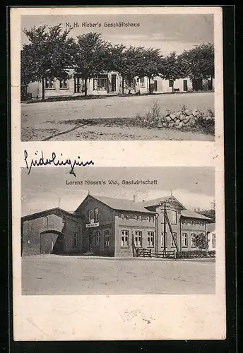 AK Süderlügum, N. H. Rieber`s Geschäftshaus, Gasthaus von Lorenz Nissen`s Witwe