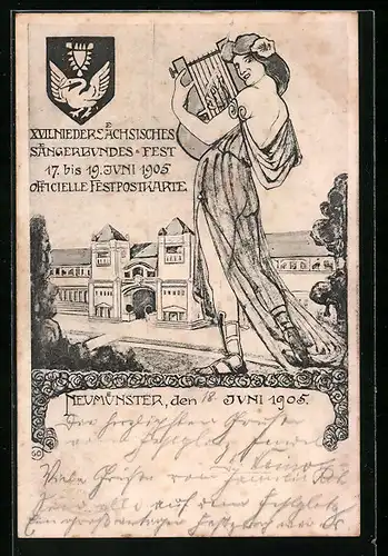Künstler-AK Neumünster, Festpostkarte XVII. Niedersächsisches Sängerbundesfest 1905, Festhalle