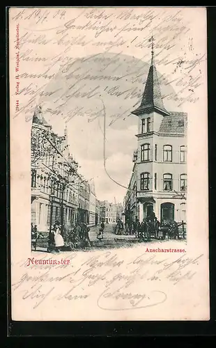 AK Neumünster, Anscharstrasse mit Anwohnern