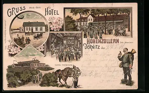 Lithographie Dörnitz, Hotel Hohenzollern, Offizier Casino
