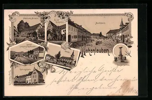 Lithographie Hohenleuben, Altertums-Museum, Rettungshaus, Ruine Reichenfels