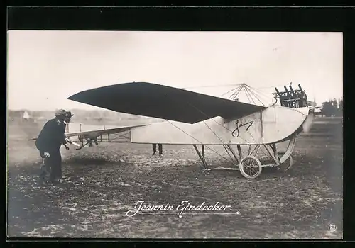 Foto-AK Jeannin Eindecker-Flugzeug kurz vor dem Start