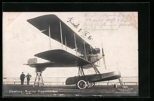 Foto-AK Sanke Nr. 904: Wasserflugzeug, Albatros-Marine-Doppeldecker