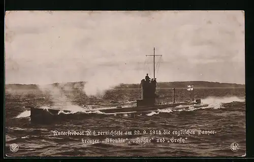 AK U-Boot U 9 nach Versenkung englischer Panzerkreuzer 1914