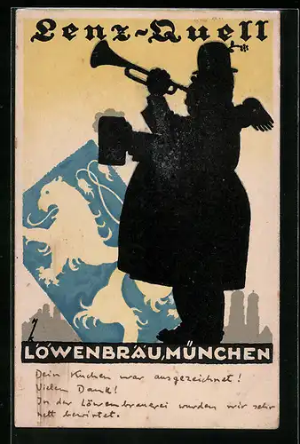 Künstler-AK Brauerei-Werbung, Löwenbräu München, Art Deco, Lenz-Quell