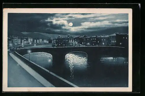 AK Pisa, Lung`Arno Regio e Ponte Solferino, notturno