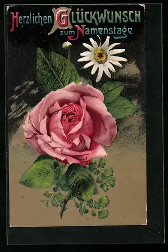 AK Rosa blühende Rose, Namenstag