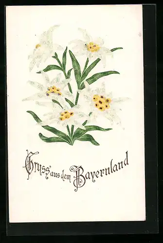 Präge-AK Edelweiss, Gruss aus dem Bayernland