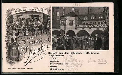 AK Münchner Hofbräuhaus mit Gästen