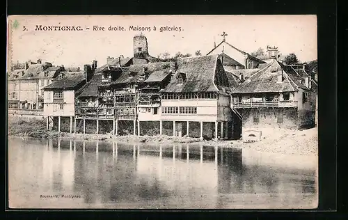 AK Montignac, Rive droite, Maisons à galeries