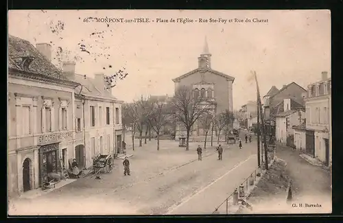 AK Monpont-sur-l`Isle, Place de l`Eglise, Rue Ste-Foy et Rue du Chavat