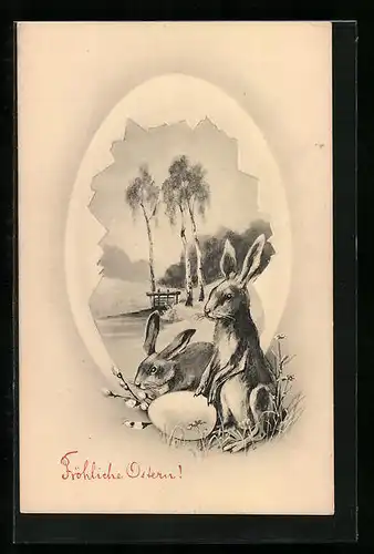 AK Osterhase mit Osterei