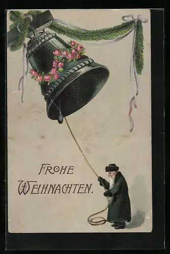 AK Weihnachtsmann läutet die Glocke zum Fest