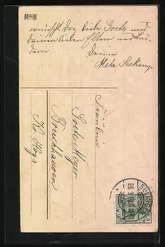 AK Osterküken, Vase mit Blumen