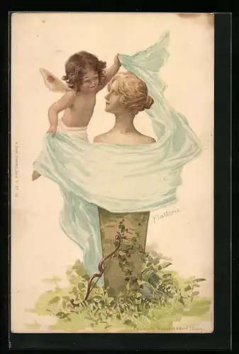 AK Amor wickelt eine Frauenbüste in ein Seidentuch ein