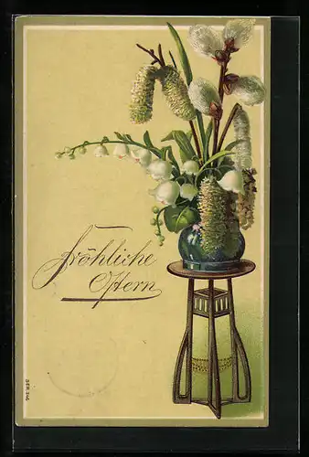 AK Fröhliche Ostern, Osterstrauss in der Vase