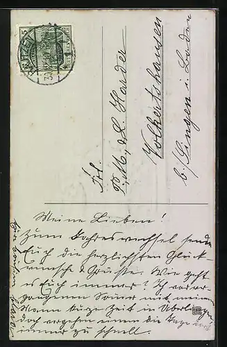 AK Glückwünsche zum Neujahr mit Korb voller Kleeblättern