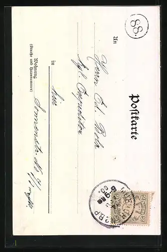 AK Kind im Osterei, Osterhasen auf der Wiese