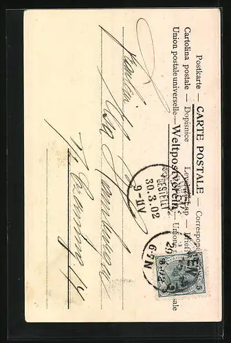 AK Osterhase im Torbogen, Fröhliche Ostern