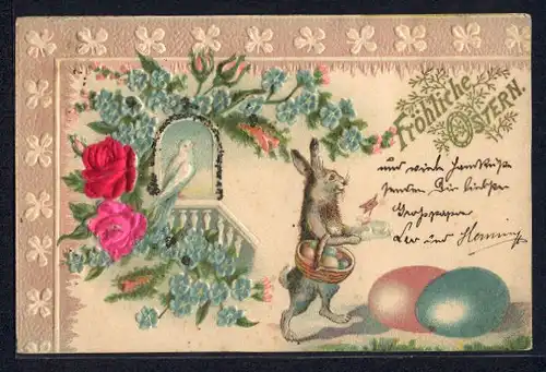 AK Osterhase mit Korb voller Ostereiern