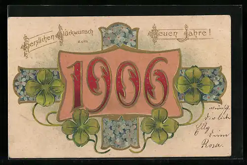 AK Jahreszahl 1906 mit Kleeblättern