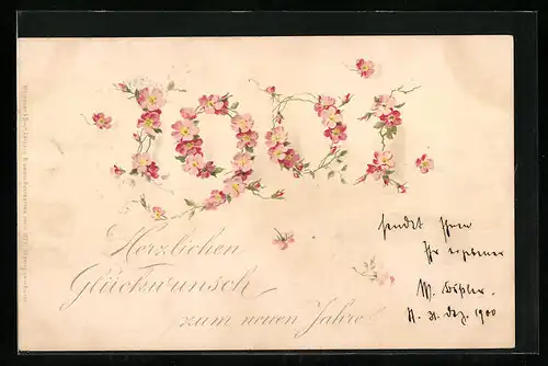 AK Jahreszahl 1901 mit Blüten