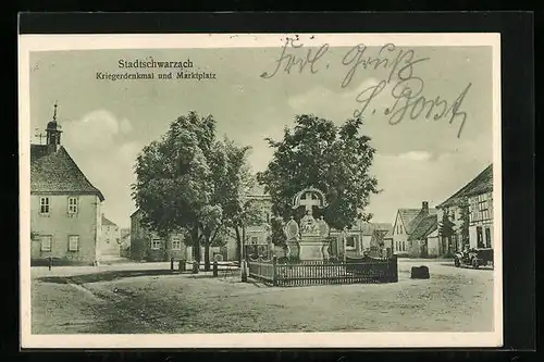 AK Stadtschwarzach, Kriegerdenkmal und Marktplatz