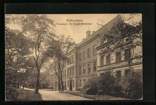 AK Aschersleben, Promenade mit Knaben-Mittelschule