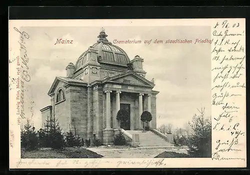 AK Mainz, Krematorium auf dem städt. Friedhof