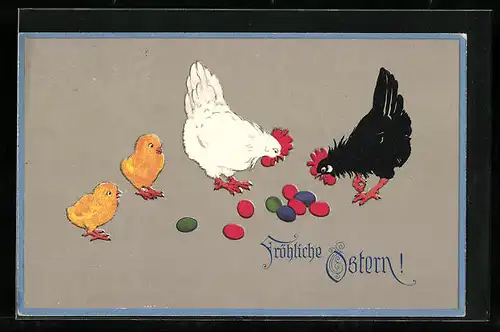 AK Osterküken mit Ostereiern