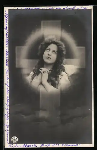 AK Betender Engel mit Kreuz