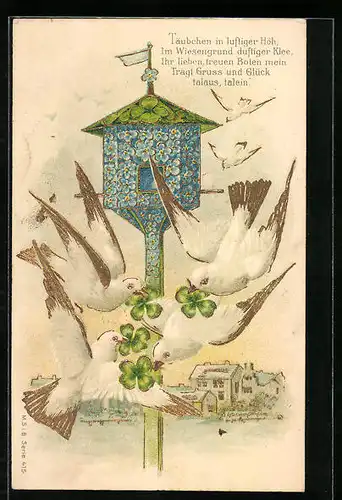 AK Tauben mit Blumen, Blumenbild