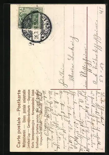 Präge-AK Blumenbild, Harfe mit Blüten