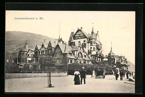 AK Assmannshausen a. Rh., Ortsansicht mit Gasthaus zur Krone