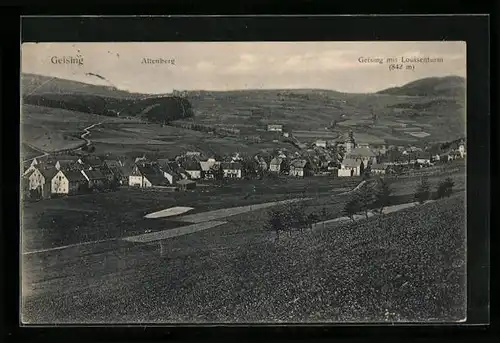 AK Geising, Gesamtansicht mit Louisenturm und Altenberg