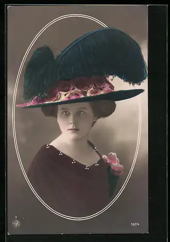 Foto-AK NPG Nr. 1604: Dame mit einem grossen Hut