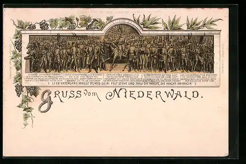 Lithographie Niederwald-Denkmal, Relief Die Wacht am Rhein