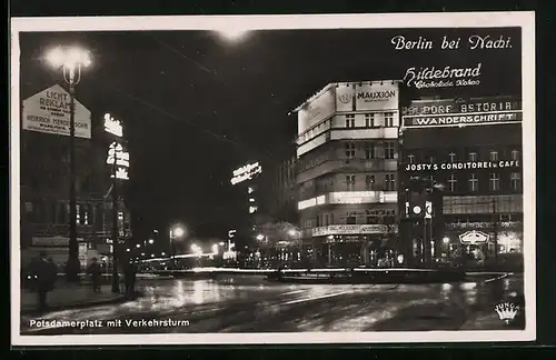 AK Berlin-Tiergarten, Potsdamerplatz mit Hotel Astoria und Verkehrsturm bei Nacht