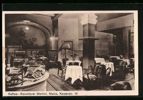 AK Mainz, Cafe-Konditorei Martini, Kaiserstr. 16, Innenansicht