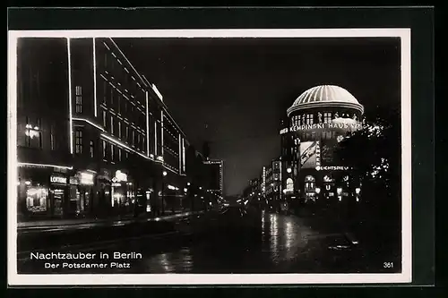 AK Berlin, Nachtzauber am Potsdamer Platz, illuminiertes Haus Vaterland