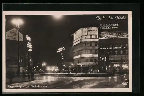 AK Berlin-Tiergarten, Potsdamerplatz mit Verkehrsturm bei Nacht