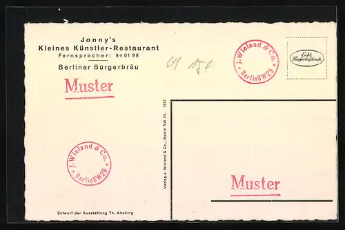 AK Berlin-Halensee, Kleines Künstler-Restaurant Jonny, Kurfürstendamm 72