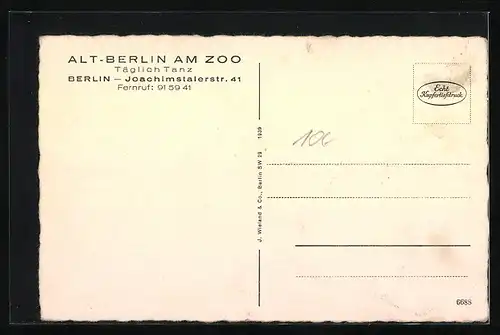 AK Berlin, Gasthaus Alt-Berlin am Zoo, Joachimsthalerstrasse 41