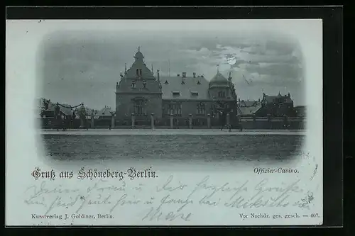 Mondschein-AK Berlin-Schöneberg, Blick auf das Offizier-Casino