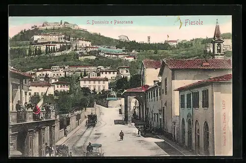 AK Fiesole, S. Domenico e Panorama, Strassenbahn